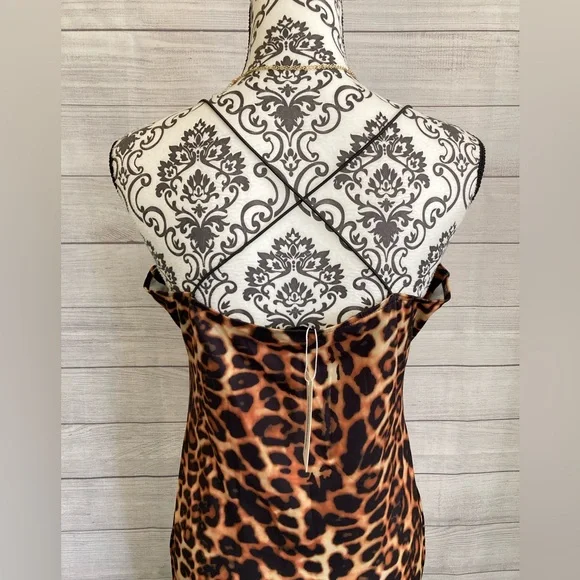 CBR | NWT Chic /Boutique /Rose Leopard Spaghetti Strap Bodycon Dress - Picture 3 of 7